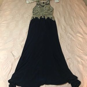 Dresses | Embroidered Mermaid Navy Blue Gold Dress | Poshmark